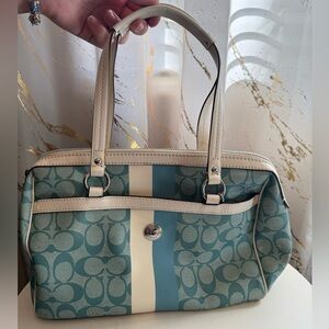 Coach Blue Signature Canvas Satchel Handbag